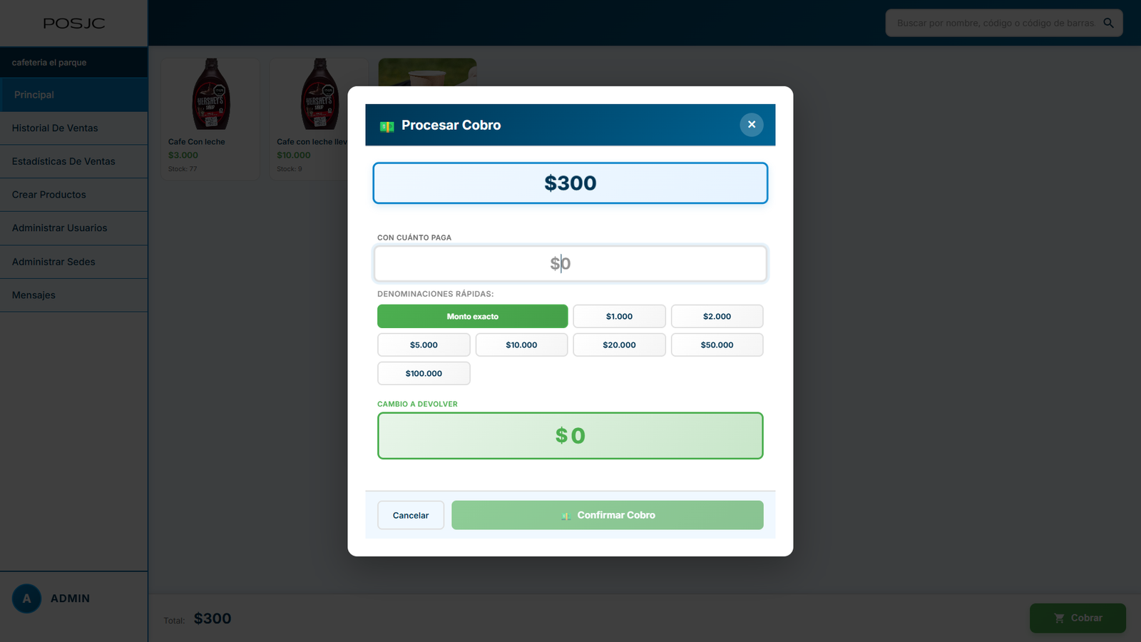 Captura del sistema POSJC